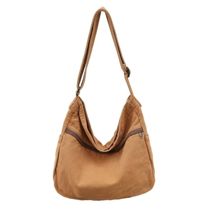 Multi-Pocket Canvas Crossbody Bag - Brown / One Size