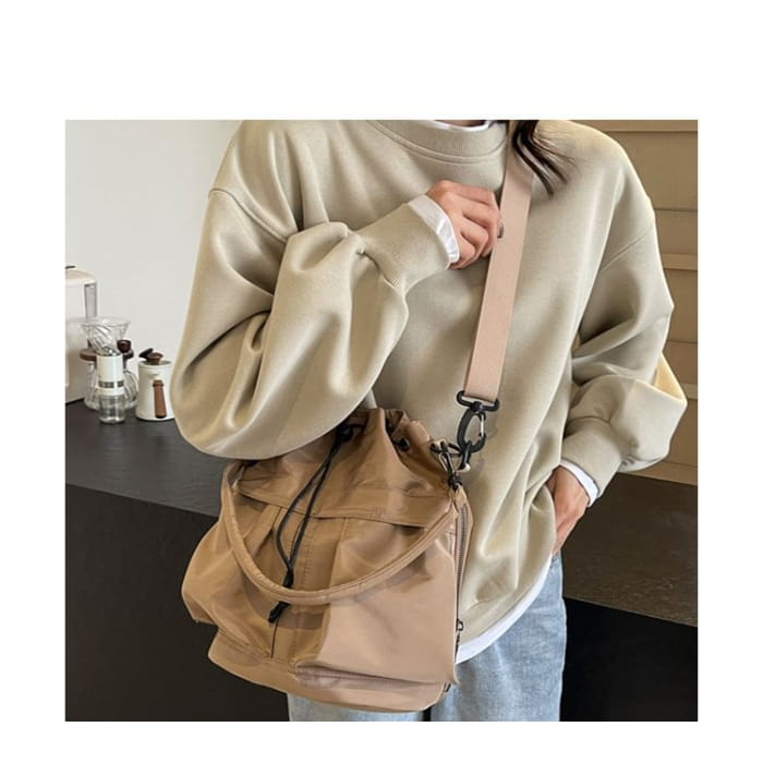 Multi-Pocket Drawstring Bucket Bag