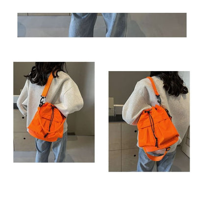 Multi-Pocket Drawstring Bucket Bag