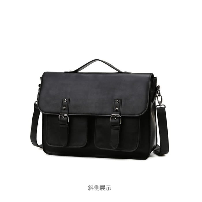 Multi-Pocket Faux Leather Satchel