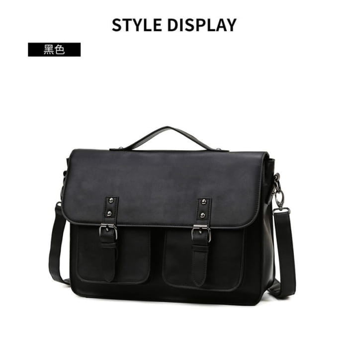 Multi-Pocket Faux Leather Satchel