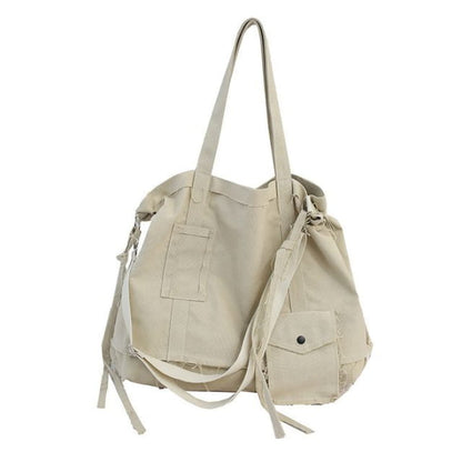 Multi-Pocket Frayed Crossbody Bag - Beige / One Size