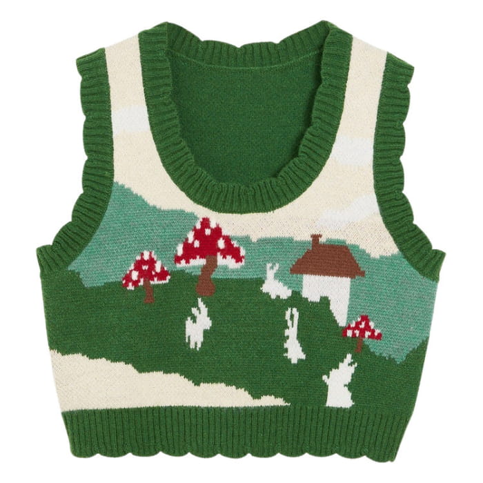 Mushroom Green Knit Vest - S