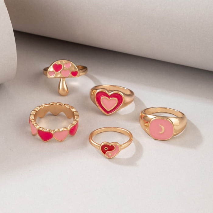 Mushroom Heart Fairy Ring Set - Standart / 5pcs - ring