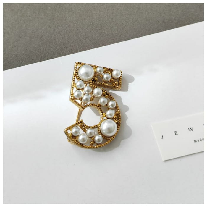 Numbering Faux Pearl Brooch