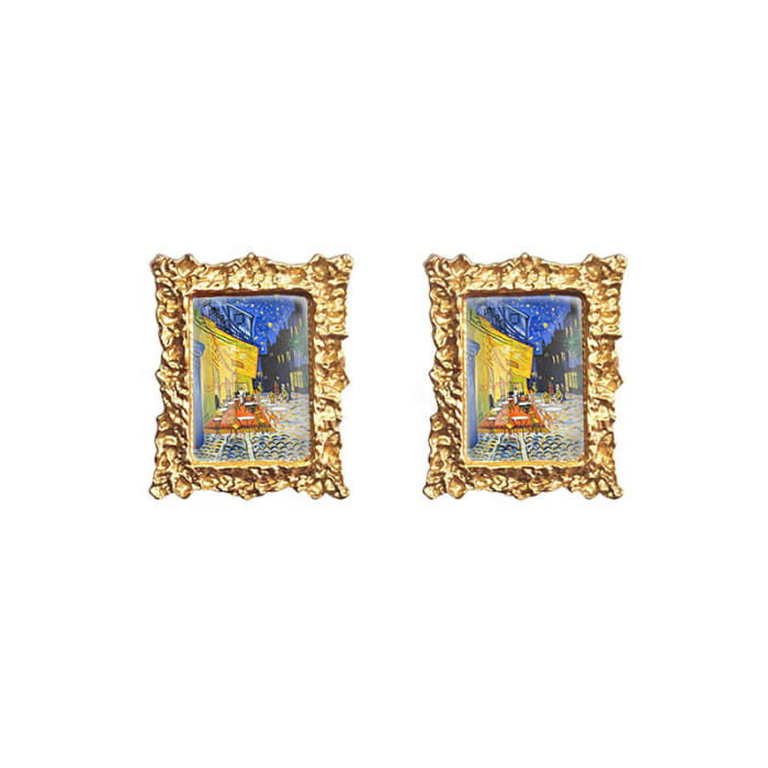 Oil Painting Impressionism Earrings - Cafe Terrace at Night