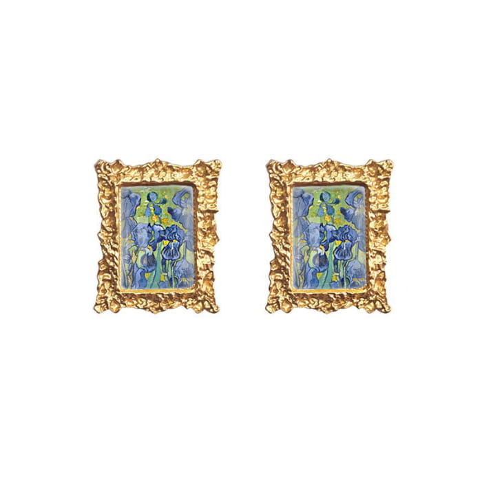 Oil Painting Impressionism Earrings - Irises - earrings