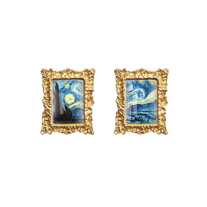 Oil Painting Impressionism Earrings - Starry Night