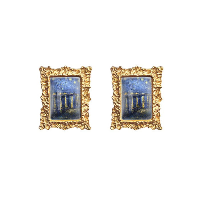 Oil Painting Impressionism Earrings - Starry Night Over