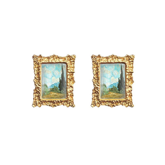 Oil Painting Impressionism Earrings - Wheat Field