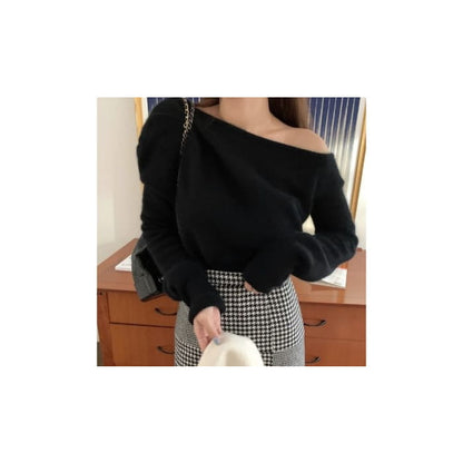 One-Shoulder Plain Sweater