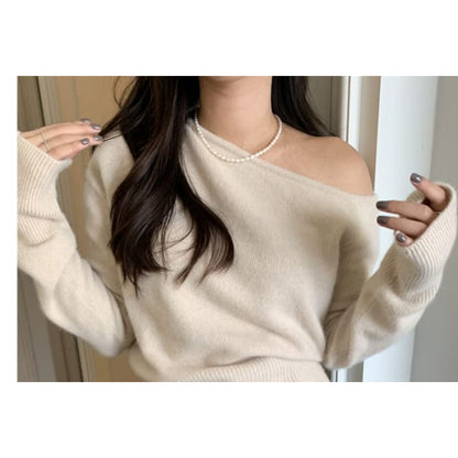 One-Shoulder Plain Sweater