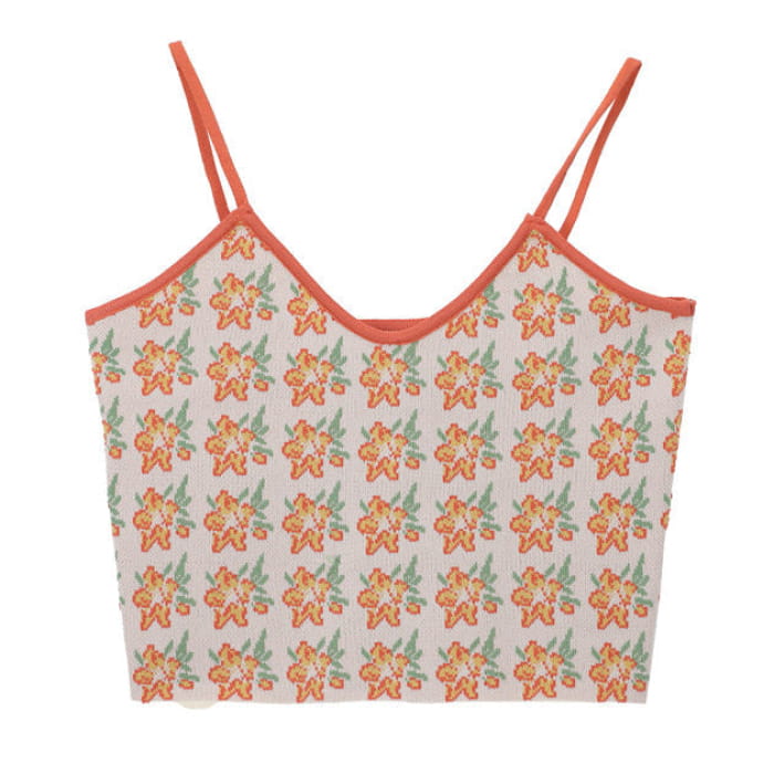 Orange Flower Knit Tank - Free Size / Tops