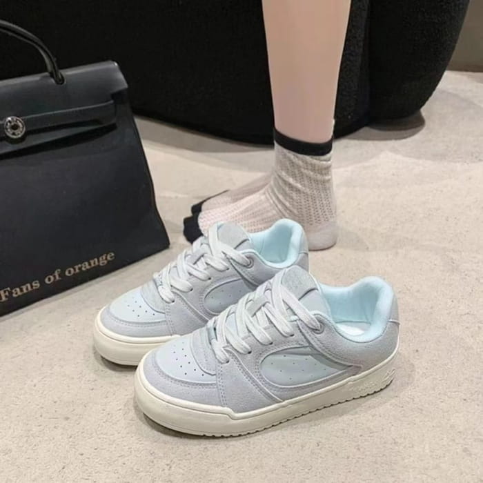 Overlay Faux Leather Platform Sneakers