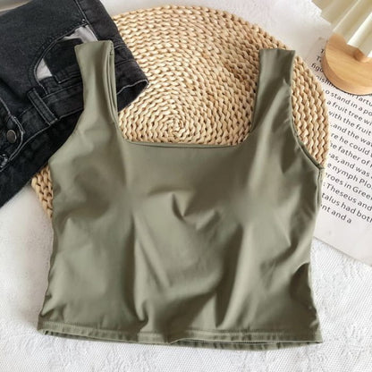 Padded Crop Tank Top - Army Green / One Size