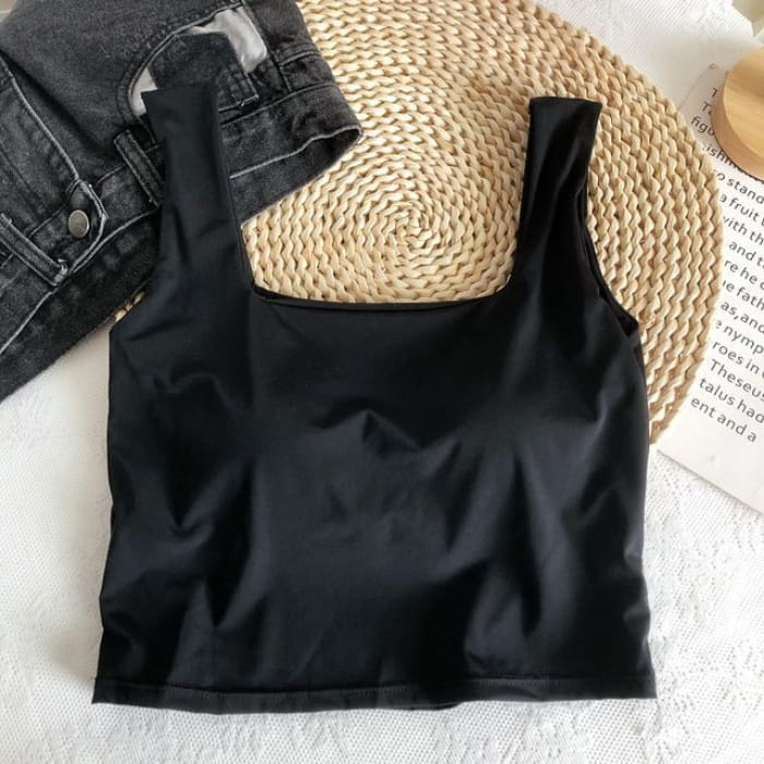 Padded Crop Tank Top - Black / One Size