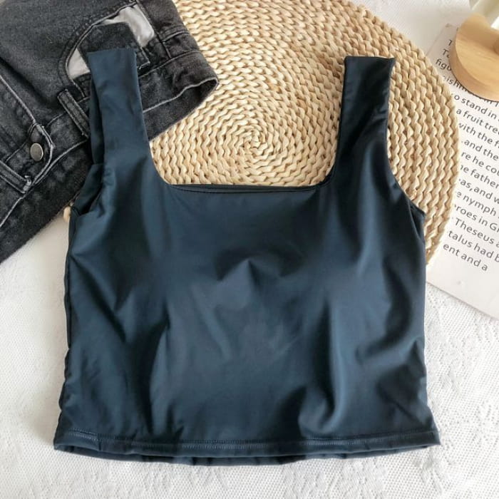 Padded Crop Tank Top - Dark Blue / One Size