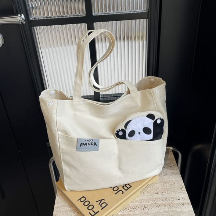 Panda Applique Canvas Tote Bag