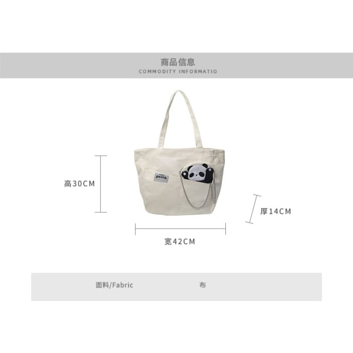 Panda Applique Canvas Tote Bag