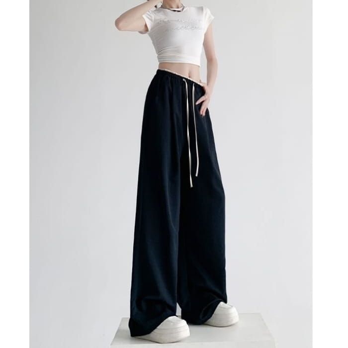 Panel Contrast High Rise Drawstring Wide Leg Pants