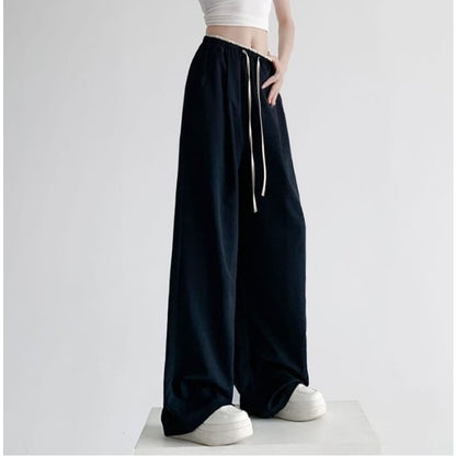 Panel Contrast High Rise Drawstring Wide Leg Pants