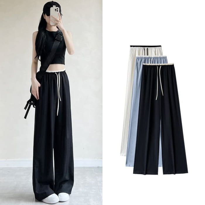 Panel Contrast High Rise Drawstring Wide Leg Pants