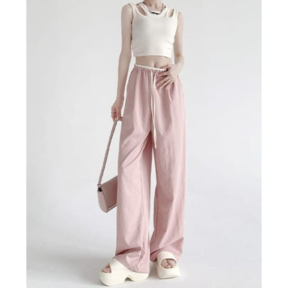 Panel Contrast High Rise Drawstring Wide Leg Pants