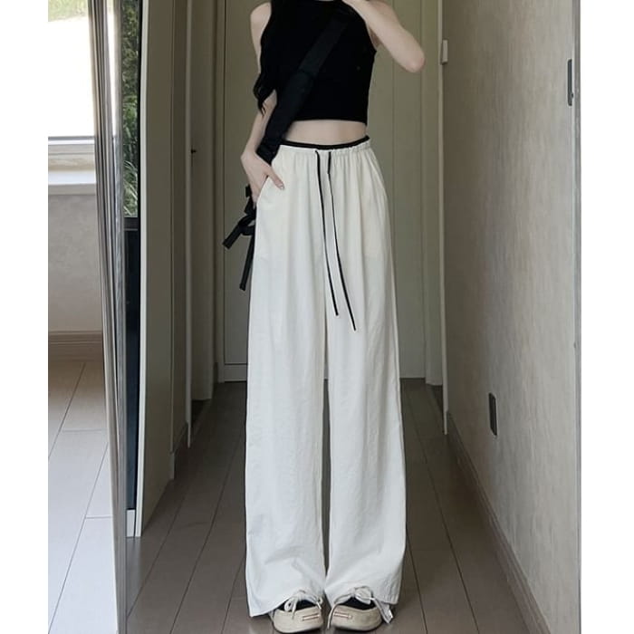 Panel Contrast High Rise Drawstring Wide Leg Pants