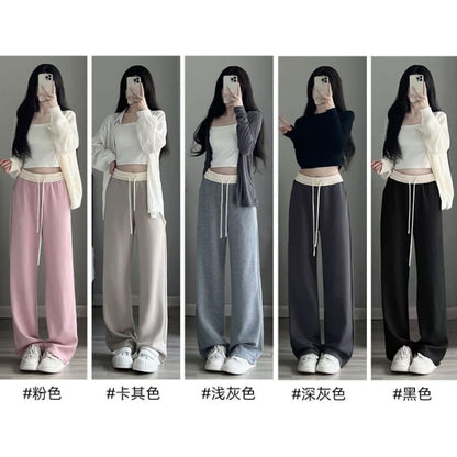 Paneled High Waist Drawstring Pocket Wide Leg Sweatpants