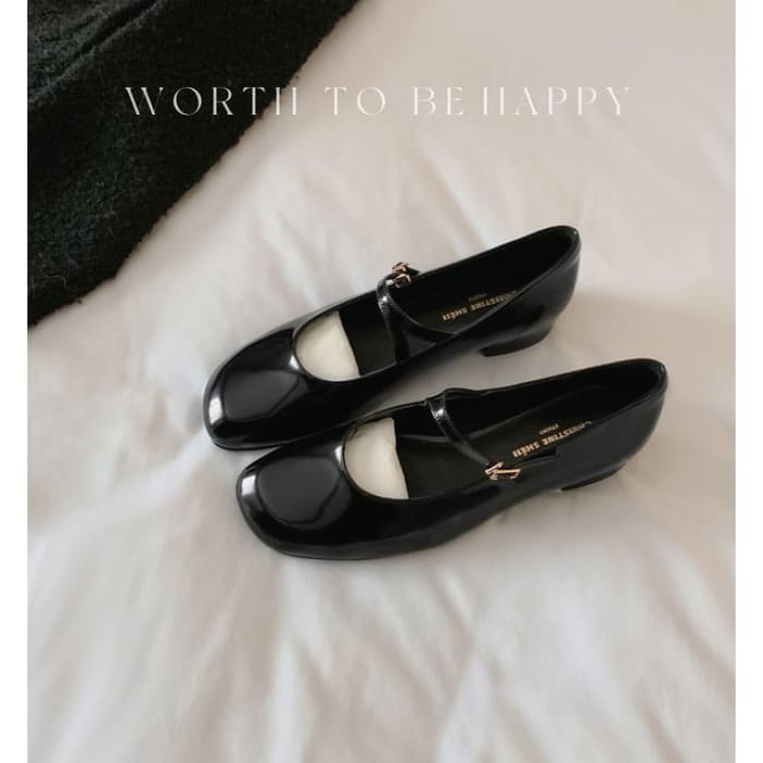 Patent Mary Jane Flats - Black / 34