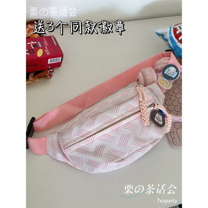 Patterned Belt Bag / Charm / Set - Pink / One Size