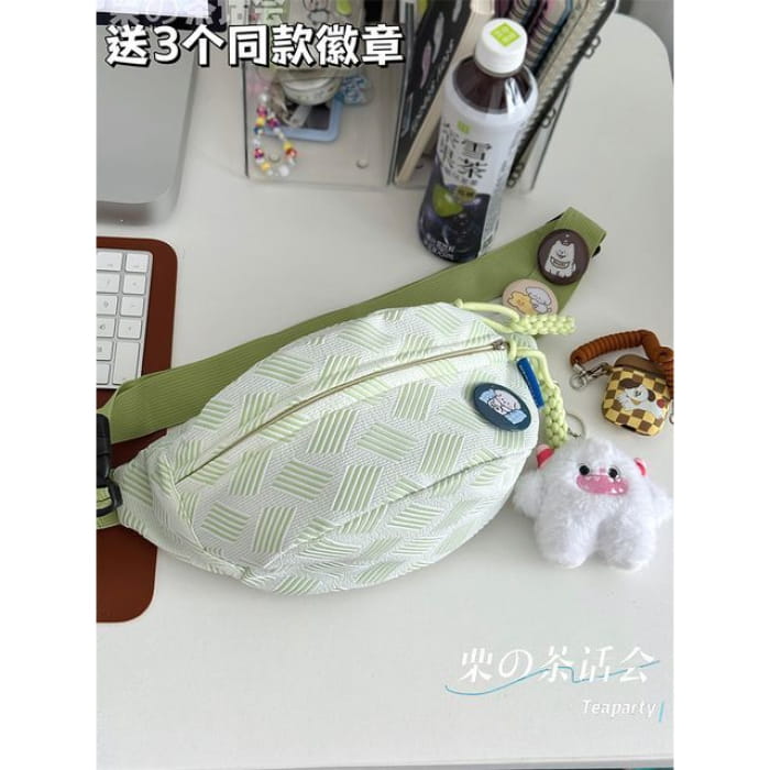 Patterned Belt Bag / Charm / Set - With Horn - Milky Green