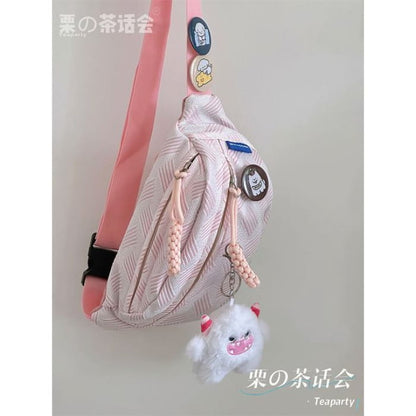 Patterned Belt Bag / Charm / Set - With Horn - Pink