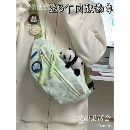 Patterned Belt Bag / Charm / Set - With Panda - Milky Green