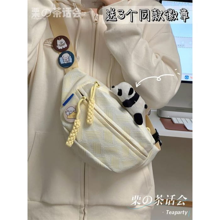 Patterned Belt Bag / Charm / Set - With Panda - Milky