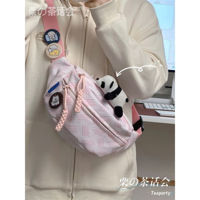 Patterned Belt Bag / Charm / Set - With Panda - Pink