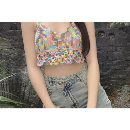 Patterned Crochet Cropped Halter Top