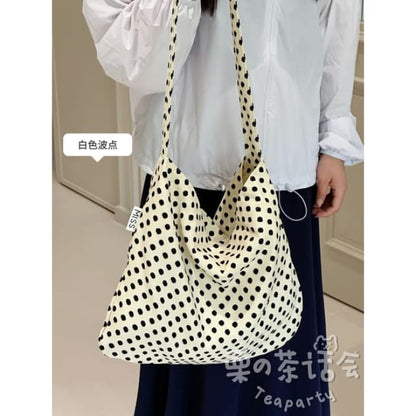 Patterned Crossbody Bag / Charm / Set - Black Dot - White