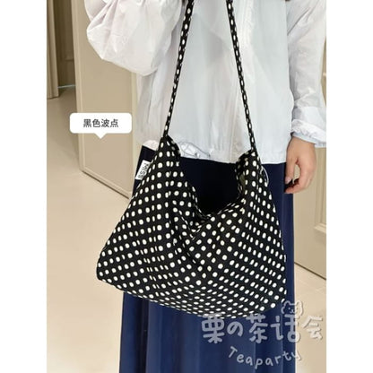 Patterned Crossbody Bag / Charm / Set - White Dot - Black