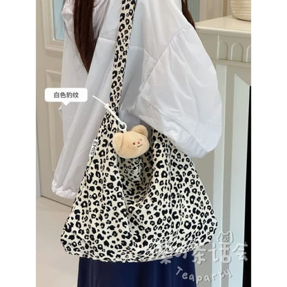 Patterned Crossbody Bag / Charm / Set - With Bear Head