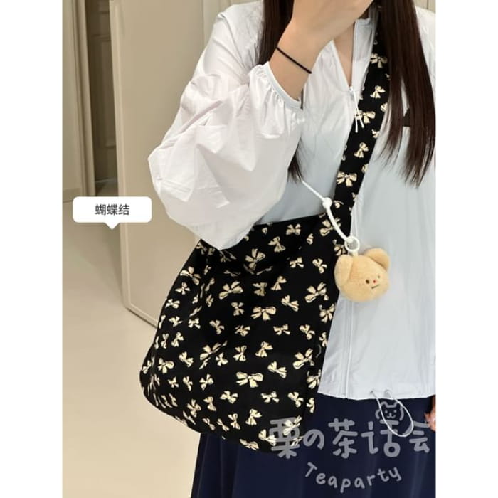 Patterned Crossbody Bag / Charm / Set - With Bear Head