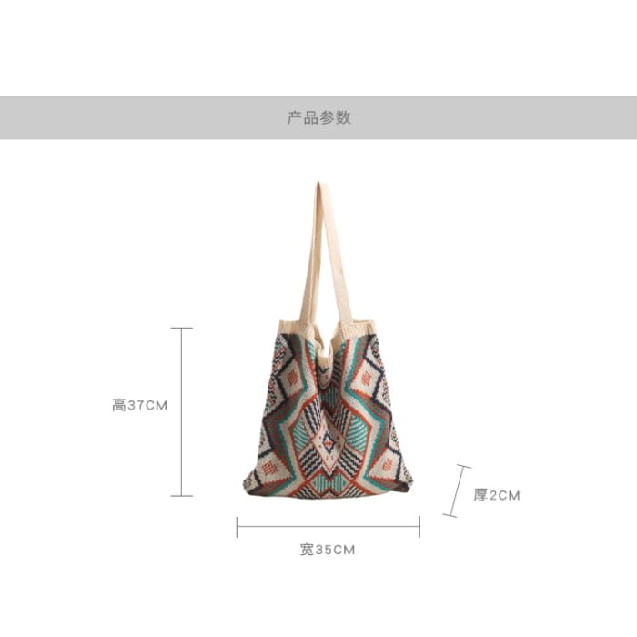 Patterned Knit Tote Bag