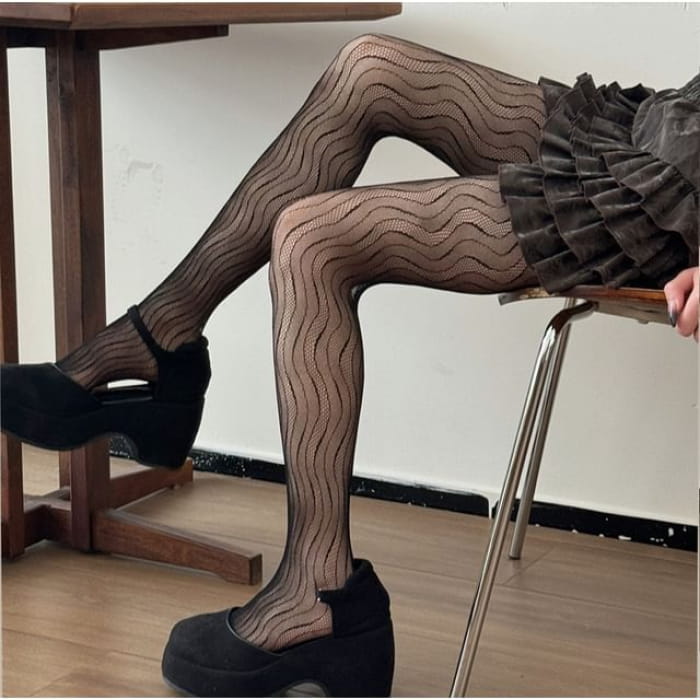 Patterned Sheer Tights - Black / One Size