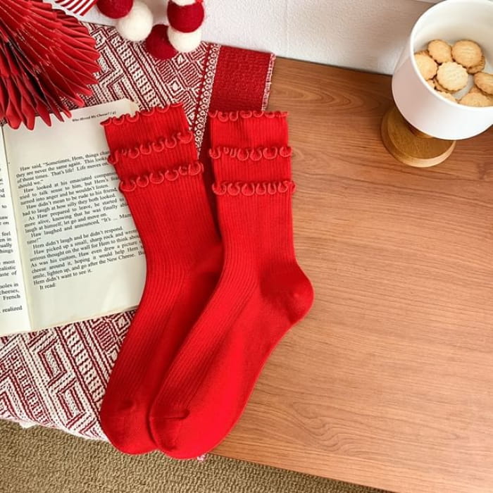 Patterned Socks - 07 - Red / One Size