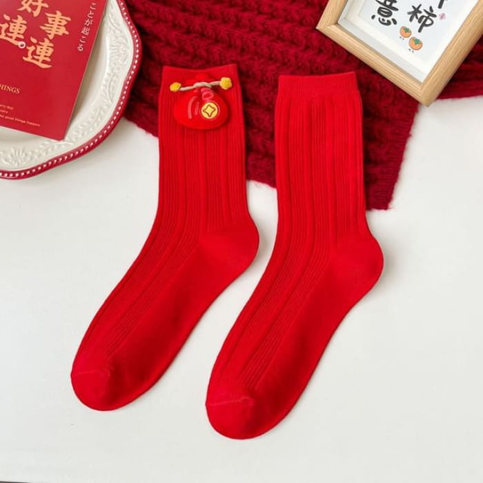 Patterned Socks - 12 - Red / One Size