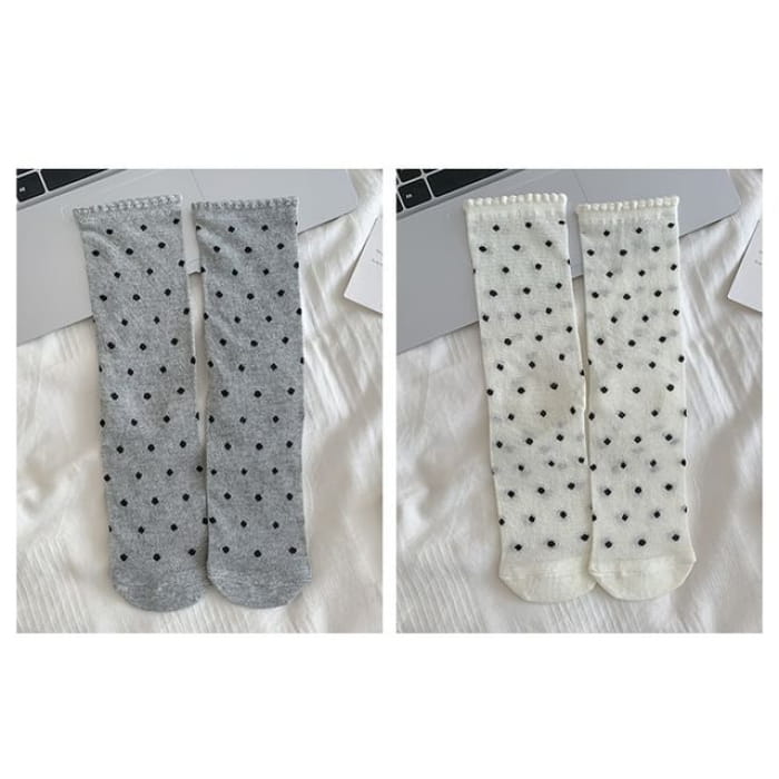 Patterned Socks / Set - Of 2 Pairs - Dots - Gray & White