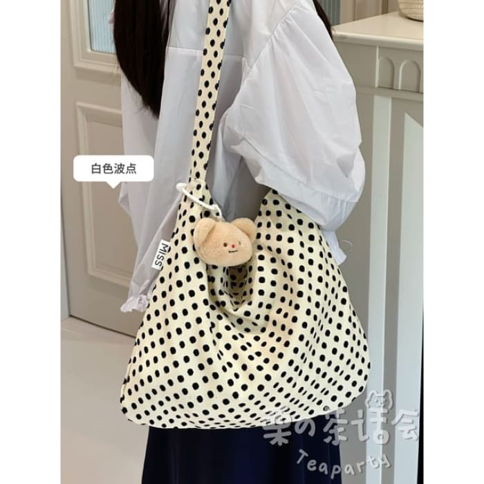 Patterned Tote Bag / Charm / Set - With Bear Head - Black