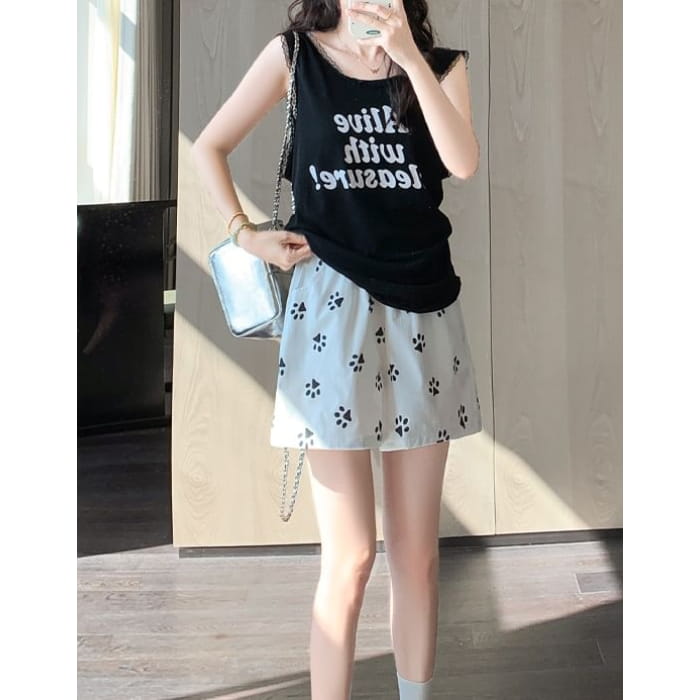 Paw Print High Waist Wide Leg Shorts