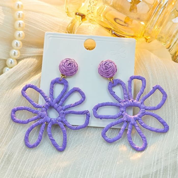 Perforated Floral Drop Earring - 1 Pair - E5970-5 - Purple