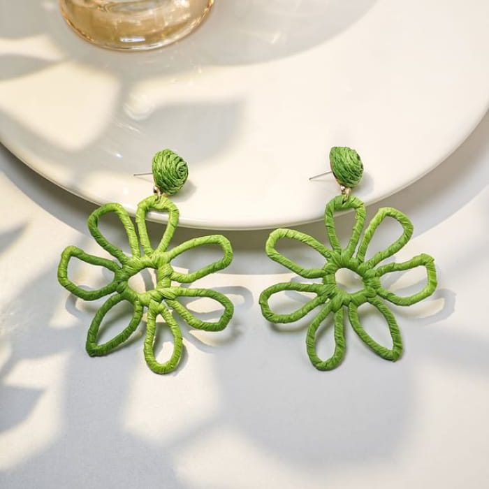 Perforated Floral Drop Earring - 1 Pair - E6084-2 - Green